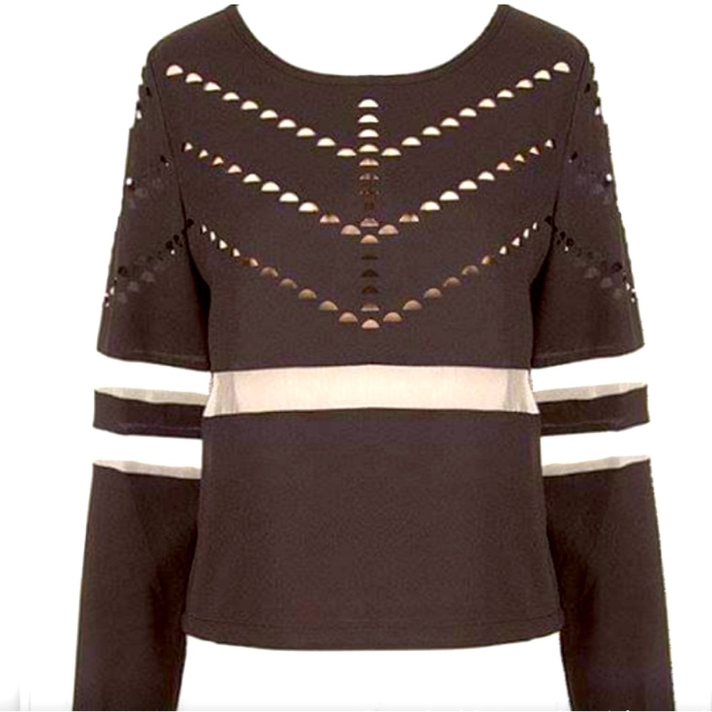 Silk Laser Cut Mesh Striped Top